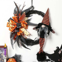 Faux halloween wreath, witch gnome wreath with bow for front door window wall halloween