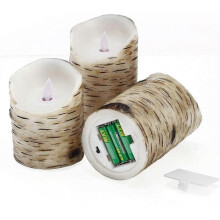 Flickering Candles, Candles Birch 3pcs (H: 4" 5" 6" x D: 3.25")Birch Bark Battery Candles Real Wax Pillar with Remote