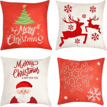 4 Pack Christmas Decor Sofa Pillow Cover Cotton Linen Pillow Square Cushion Cover for Sofa, Sofa