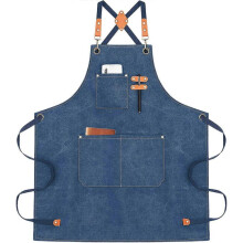 Men's and Women's Canvas Apron with Pockets - Cross Back Kitchen Apron with Crossbody Support, Blue
