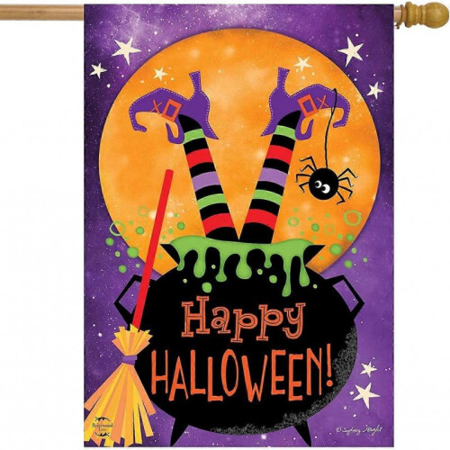 witch feet halloween house flag cauldron full moon