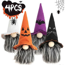 Halloween Gnomes Plush Decorations Set of 4, Elf Doll for Home Dcor Household Ornaments