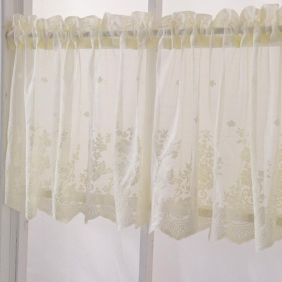 (beige, 75*60CM) Bedroom Lace Short Small Window Curtain Rod Pocket Cafe Curtains Sheer Window Curtain