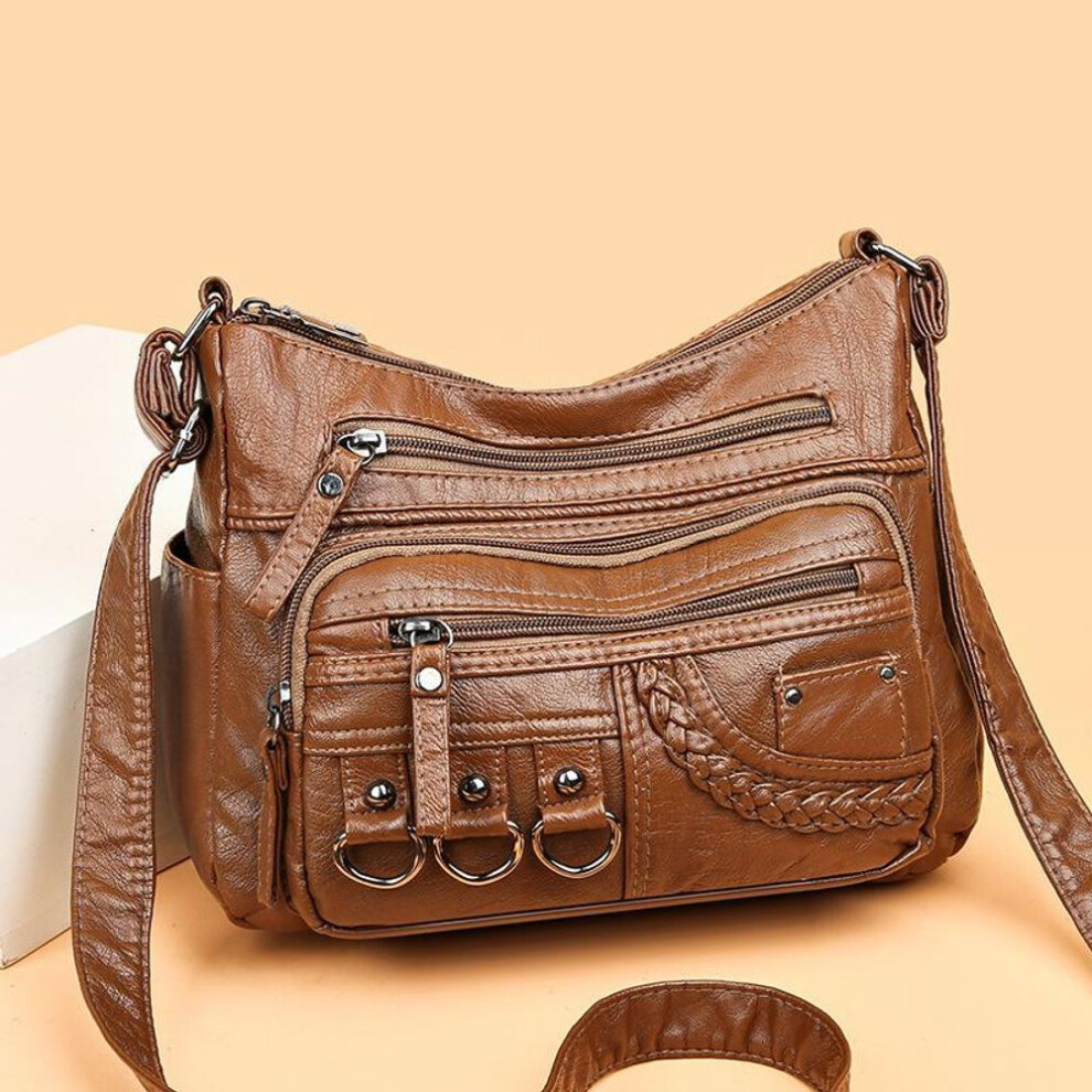 (brown, 25x10x20cm) Yogodlns Vintage Pu Leather Luxury Purses and Handbags High Quality Women&apos;s Bag Design Multi-pocket Ladies Crossbody Shoulder Bags