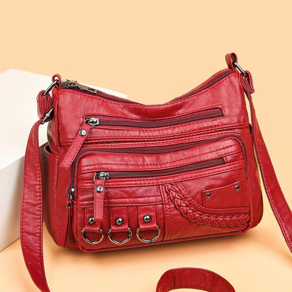 (red, 25x10x20cm) Yogodlns Vintage Pu Leather Luxury Purses and Handbags High Quality Women&apos;s Bag Design Multi-pocket Ladies Crossbody Shoulder Bags