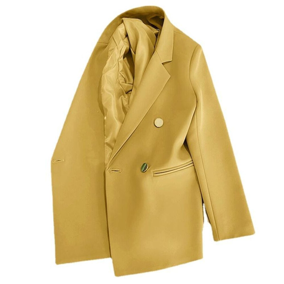 (yellow, XL) Asian Size Fashion Casual Women&apos;s Solid Color Pocket Blazer Suit Long Sleeve Cardigan Multi Colors Blazers Jacket