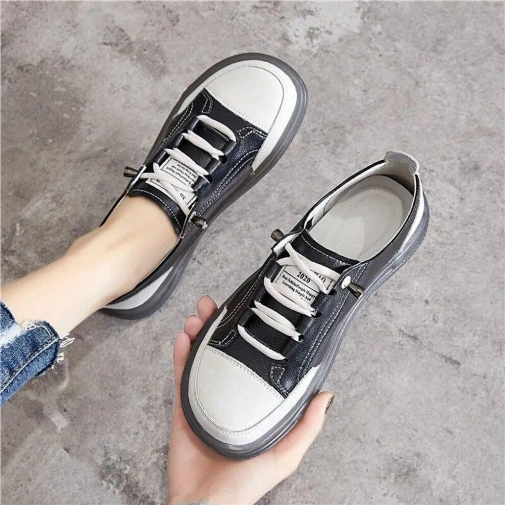 (black, 38) Genuine Leather Women&apos;s Flat Sneakers Large Size 35-41 Autumn Vulcanized Shoes Ladies Casual Shoes Comfortable Flats