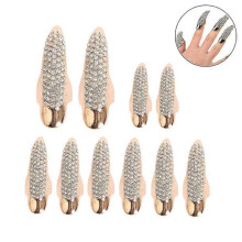 Set Of 10 Punk Style Eagle Claw Ring Jewelry False Nail Retro Clear Crystal Talon Finger Ring Knuckle Bend Fingertip Claw