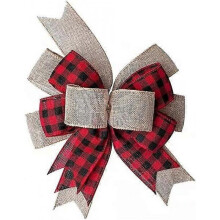 Checkered Burlap Bow Christmas Wreath Fall Christmas Tree Topper Butterfly Check Bow, Red