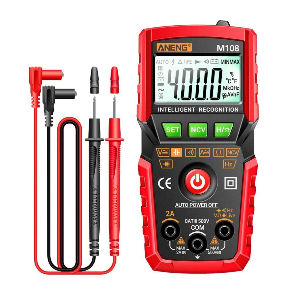 (red) ANENG M108 Smart Digital Multimeter Auto Range 4000 Counts NCV Universal Meter Handheld