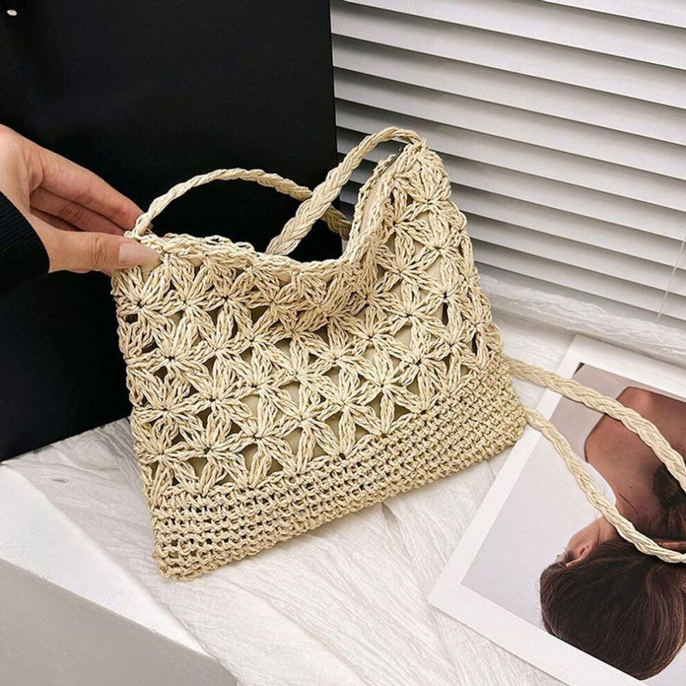 (beige, 24x1x21cm) Yogodlns Fashion Summer Straw Crossbody Bag Women Beach Bag Shopping Woven Shoulder Handbag Messenger Purse