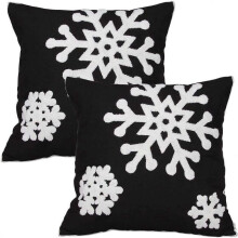 Soft Square Christmas Snowflake Home Decorative Canvas Cotton Embroidery Throw Pillow Covers 18x18(1 Pair, Black)