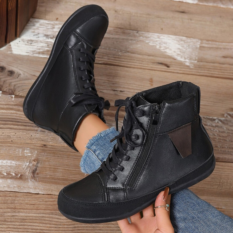 (Black, 42) Casual Chic Womens Winter Fashion Boots Featuring Flat Heel And Zipper Closure Side