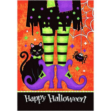 Trick or treat witch feet, black kitten spider decoration happy halloween double sided garden banner