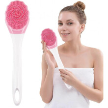 Electric Bath Brush, Waterproof and USB Rechargeable Silicone Brush, Long Handle Bath Brush, Body Exfoliator (Pink)