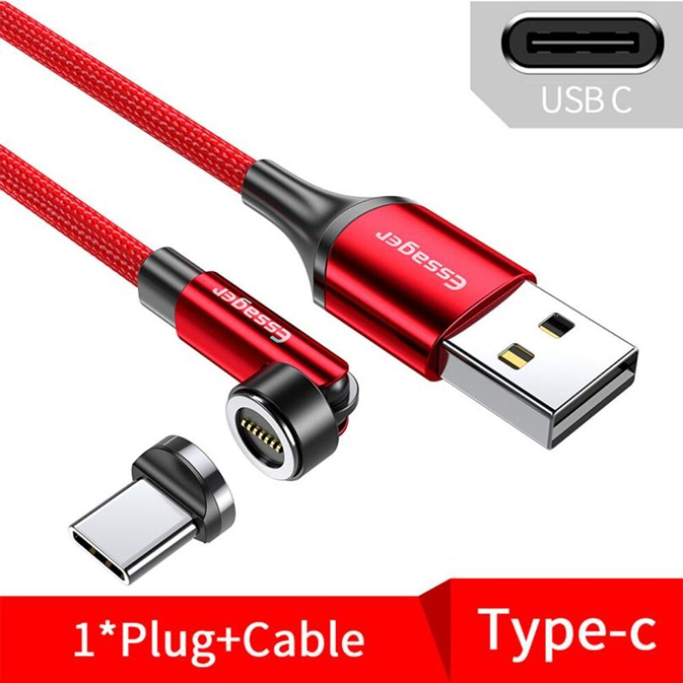 (2M Type C, Red) Essager 540 Rotate Magnetic Cable 3A Fast Charging Micro USB Type C Cable for IPhone Xiaomi Magnet Charger Phone Data Wire Cord
