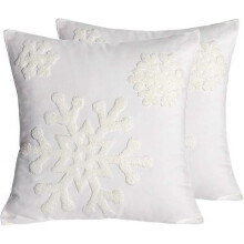 Christmas Wishes Pillowcase for Bed Sofa Cushion Car Snowflake Embroidery Pillowcase, 1 Pair White