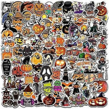 100pcs Halloween Pumpkin Themed Stickers, Vinyl Waterproof Holiday Party Stickers