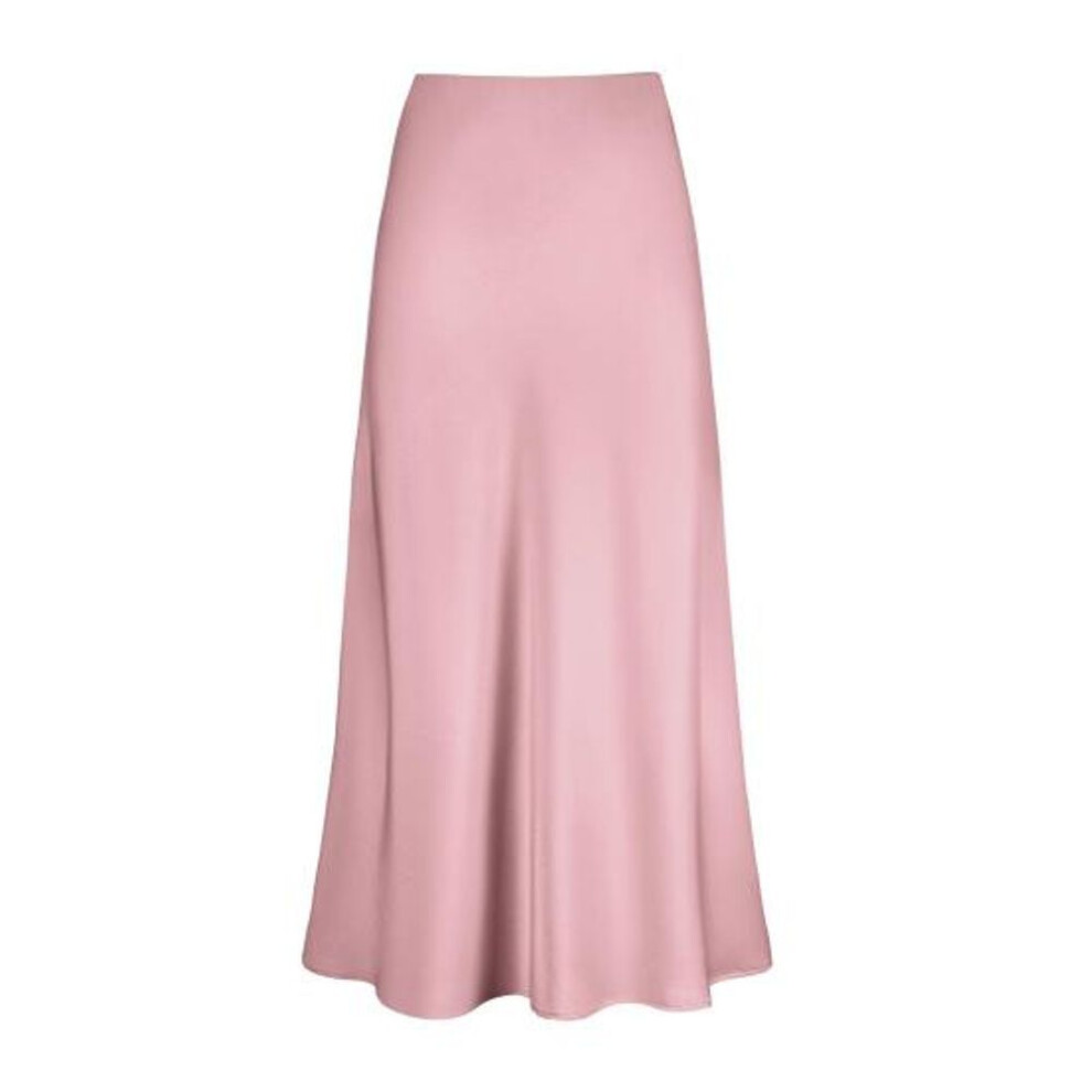 (pink, XL) Women Elegant Faux Silk Satin Skirt High Waist Fishtail Skirt A-Line Solid Color Glossy Office
