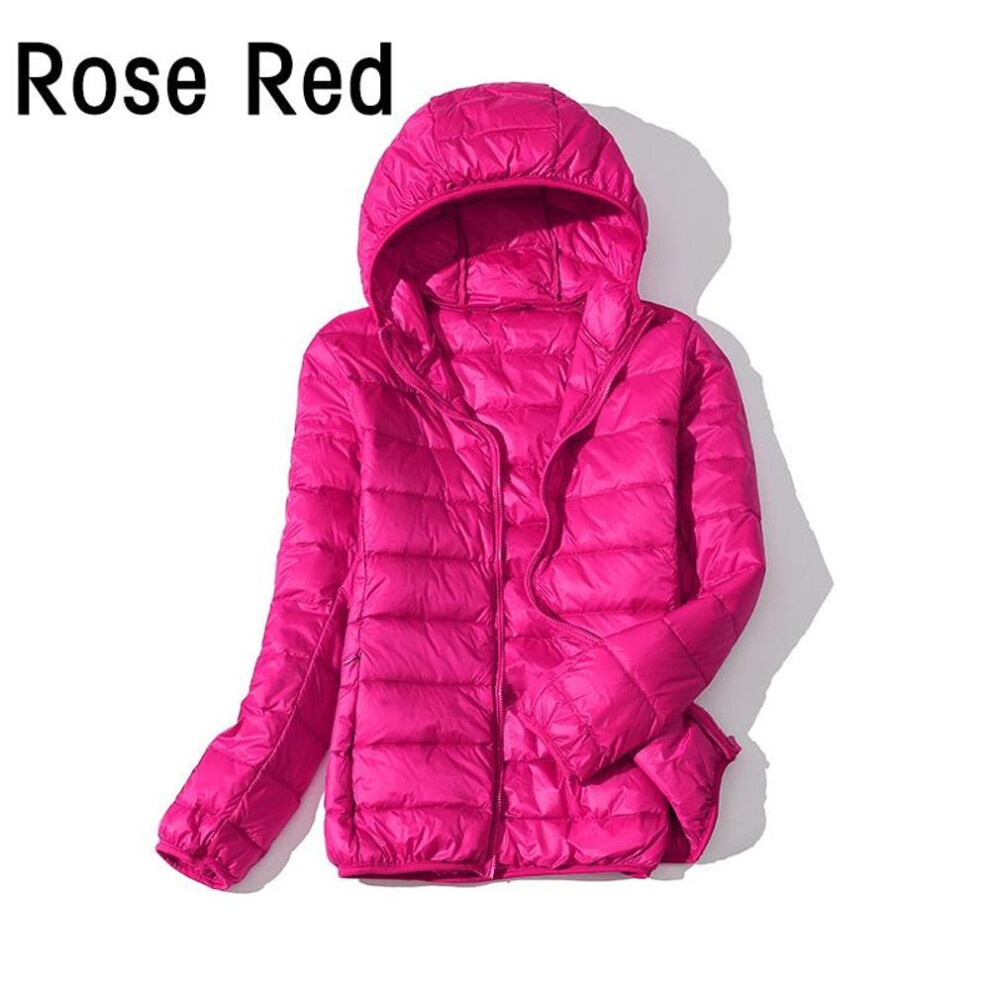 (rose red, 5XL) Women Casual Hooded 90% White Duck Down Jacket Coat Windproof Warm Autumn Winter S-5XL