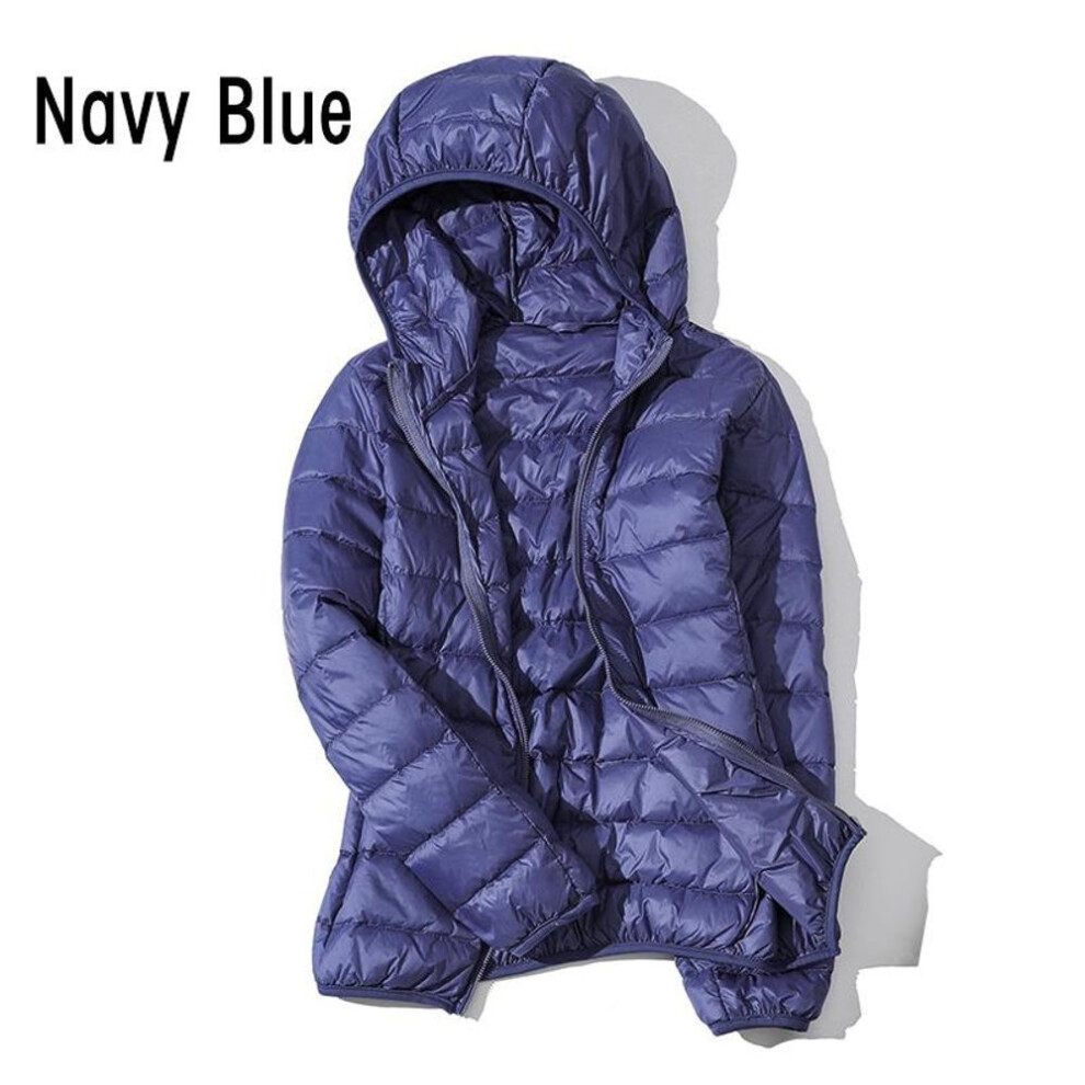 (navy blue, 4XL) Women Casual Hooded 90% White Duck Down Jacket Coat Windproof Warm Autumn Winter S-5XL