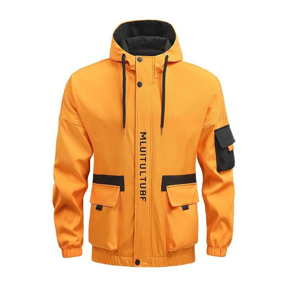 (orange,yellow, XL) Hooded Jacket for Men Jacket Men&apos;s Windbreakers Zipper Coats Spring Autumn Slim Cargo Jackets Male Casual Sportswear