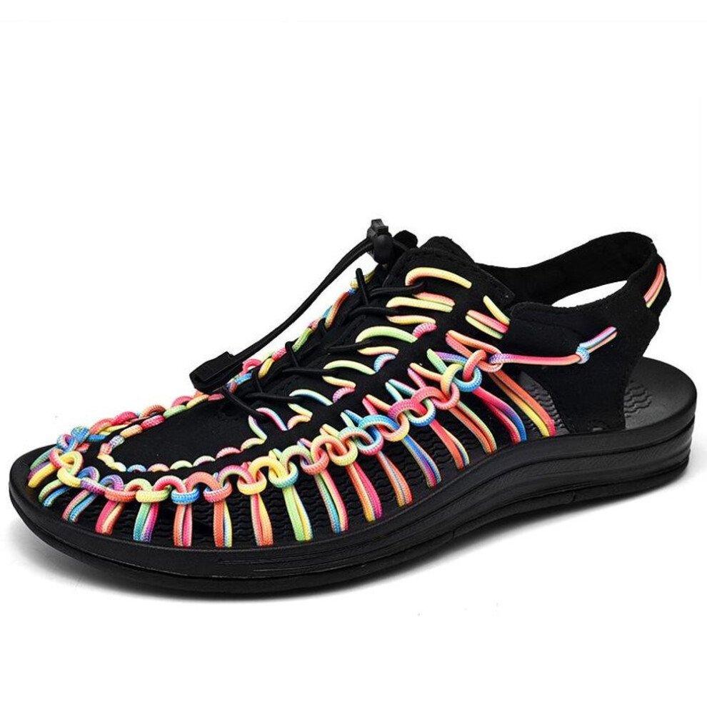 (multicolor, 43) Men&apos;s Summer Sandals Soft Soled Beach Shoes Men&apos;s Woven Casual Slippers 39-47