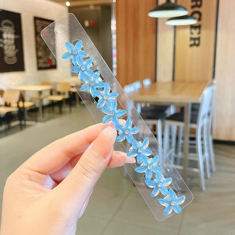 (Blue) 10Pcs/set Flower Hair Clips Rhinestones Girl Hair Claws Kids Fashion Hairpins Sweet Headwear Hair Accessories
