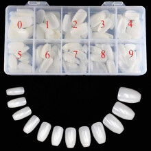 Acrylic Nails Tips Short Coffin Natural 500pcs Ballerina Artificial False Nail Tip Full Cover 10 Sizes with Box for Art Salons & Home Diy