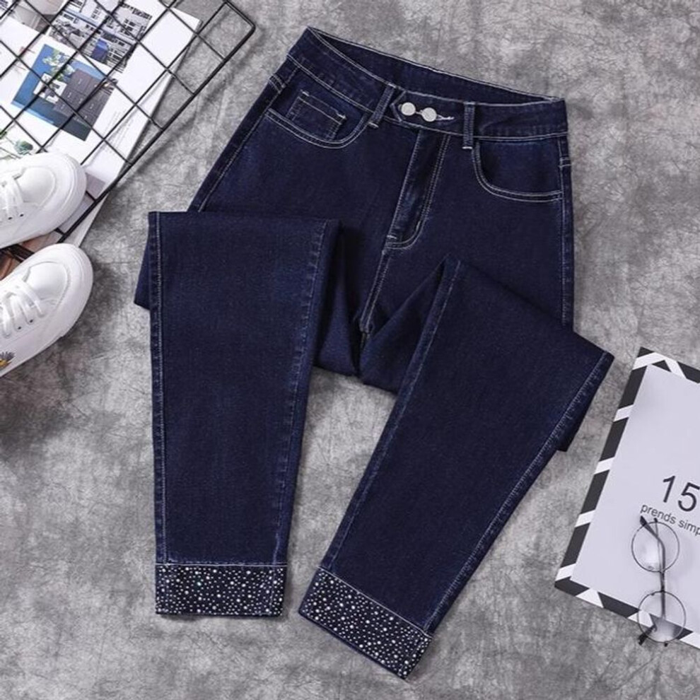 (blue, XXXL) DIMANAF 2024 Plus Size Women Autumn Jeans Solid Pants Harem Denim Female Elastic Basic Blue High Waist Trousers Oversize Fashion New Pants 4XL 5XL