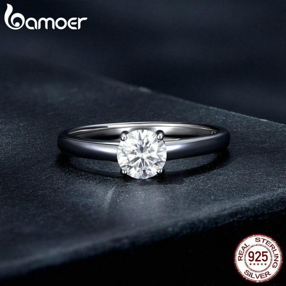 (8) BAMOER D Color VVS1 EX Moissanite Ring 0.8CT Round Moissanite 925 Sterling Silver Ring for Women Engagement Wedding
