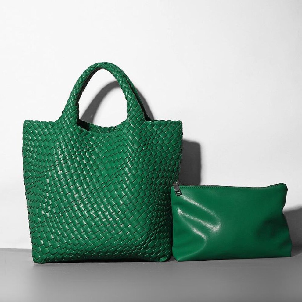 (green) PU Leather Bucket Bag for Women 2023 Soft Leather Tote Bag Shoulder Bag Luxury Knitting Design European and American Big Bag