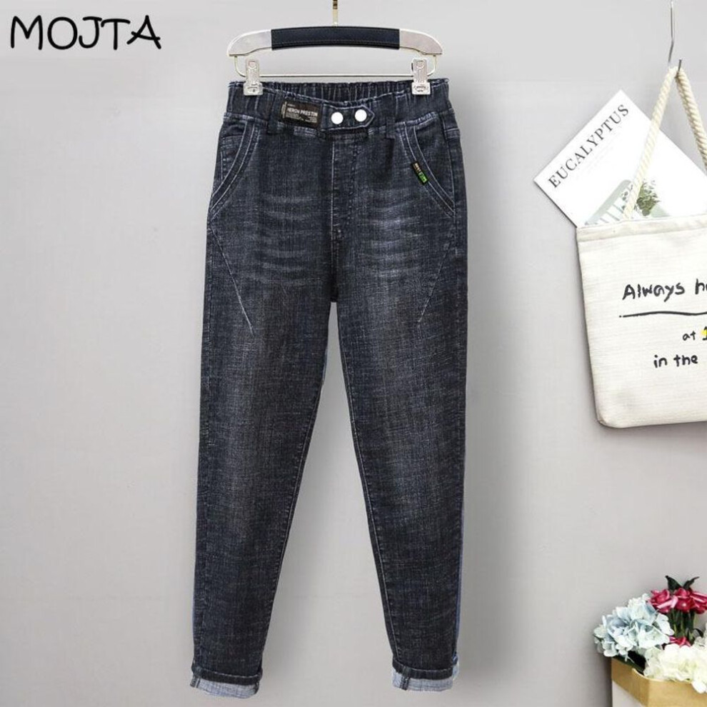 (black, XL) Women High Waist Slim Fit Ladies Jeans Casual Elasticity Denim Harem Pants Oversized Trousers Streetwear Cropped Pants Plus Size