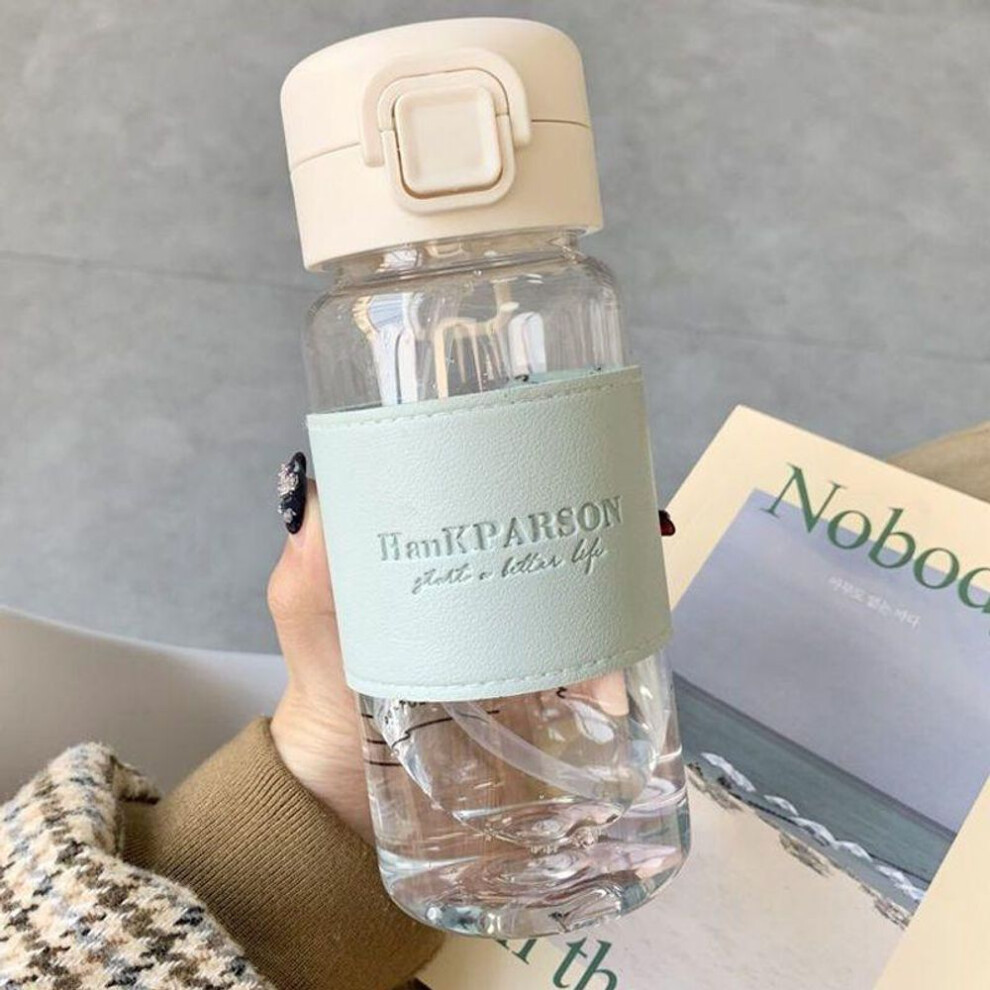 (Light Green) 1Pc Creative Water Bottle With Straw Portable Cute Plastic Drinking Bottle Leak-proof Drinkware For Outdoor Drinking