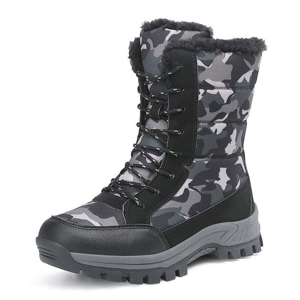 (black, 37) Women Winter Plus Velvet Snow Boots Casual Suede Lace Up Warm High Cotton Shoes Large Thick Bottom Camouflage Shoe