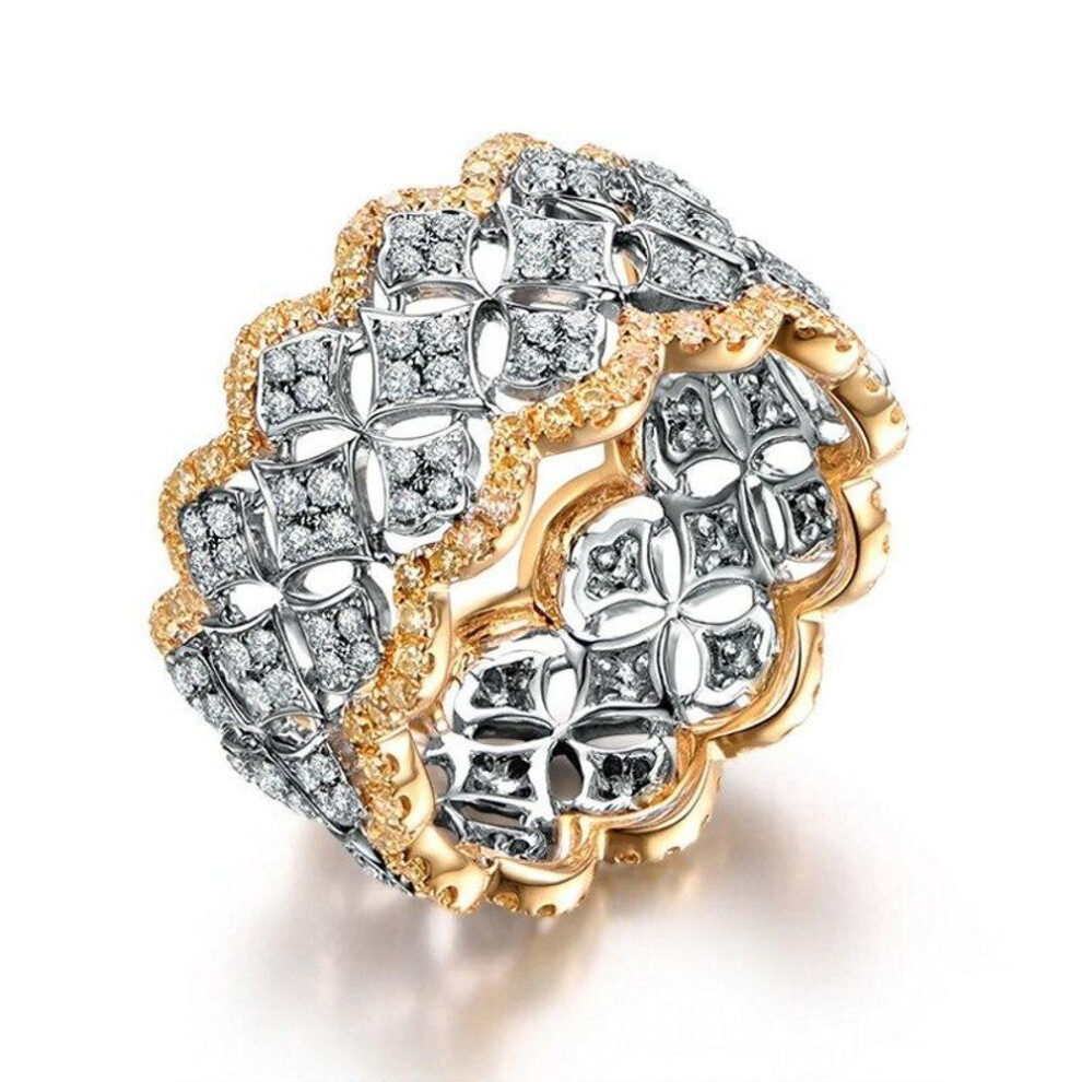 (as the picture, 5) 18K Rose Gold Pave Diamond Ring Real 925 Sterling Silver Bijou Engagement Wedding Band Rings for Women Bridal Party Jewelry Gift