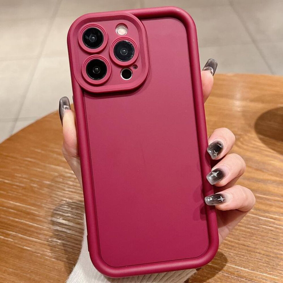 (wine red, iPhone 12) Silicone Case for iPhone & Samsung - Shockproof Soft Cover