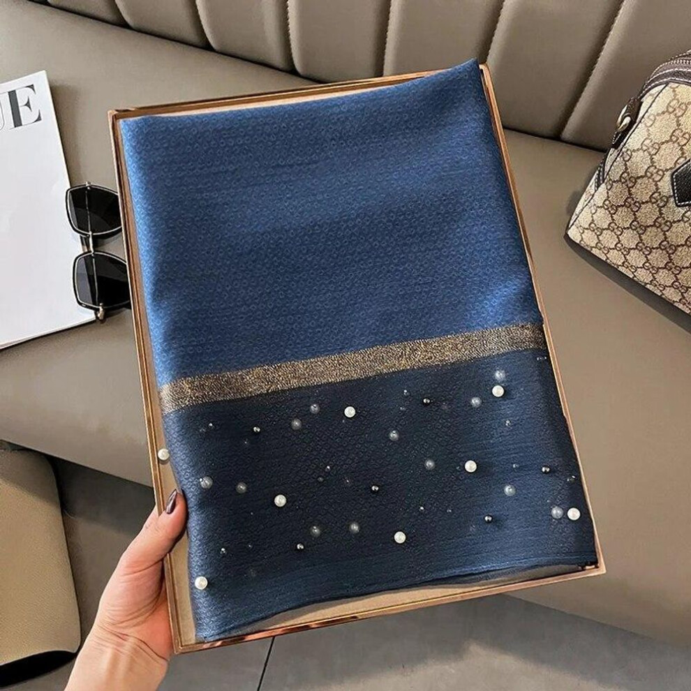 (Blue) Women Fashion Scarf Plain Solid Silk Linen Shawls Scarves Four Seasons Lady Silk Scarf