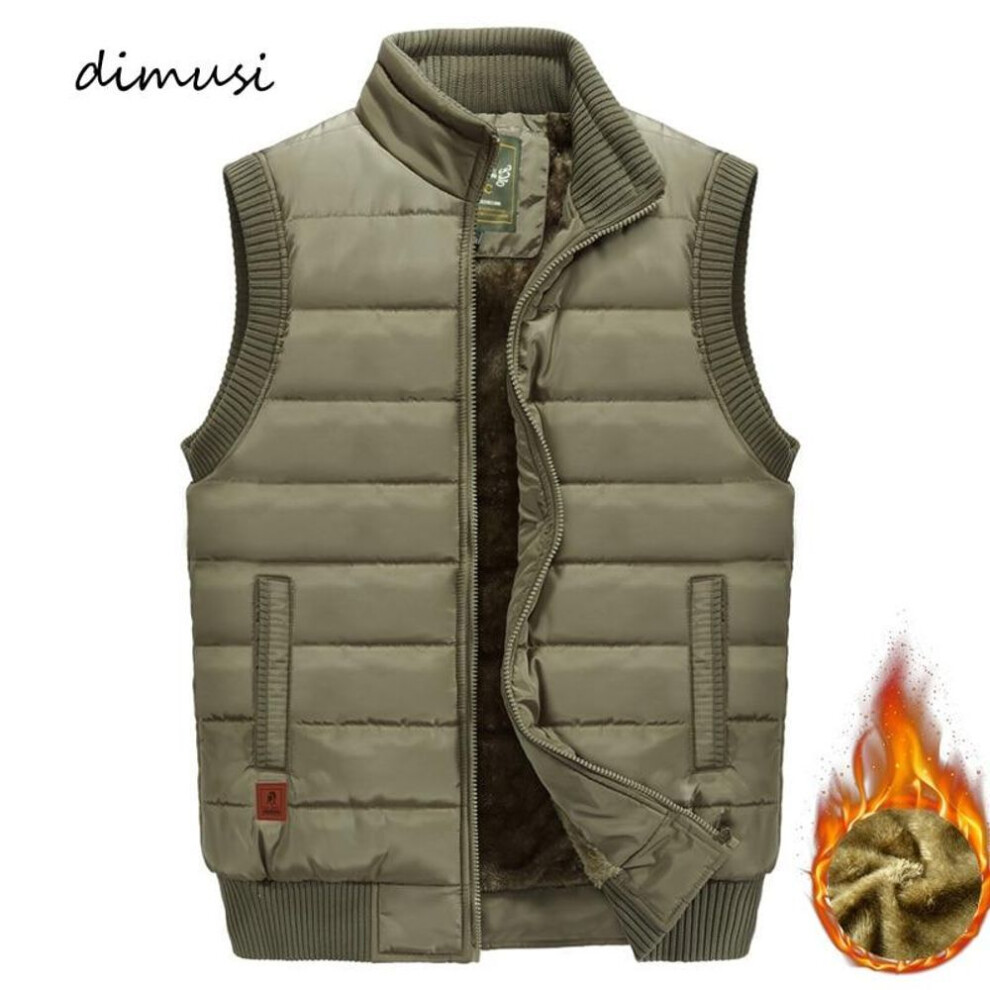 (khaki, XXXXL) Mens Jacket Sleeveless Vest Winter Male Fleece Warm Vest Coats Men Stand Collar Army Thicken Waistcoats Clothing 6xl