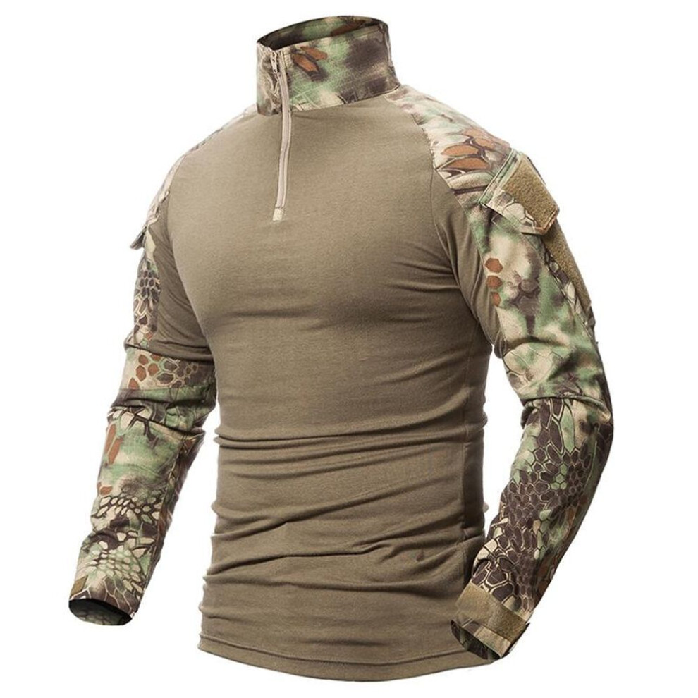 (yellow, 3XL) Men&apos;s Camouflage Combat Tactical Shirt Cotton Camo Multicam CP Military Uniform Long Sleeve T Shirt