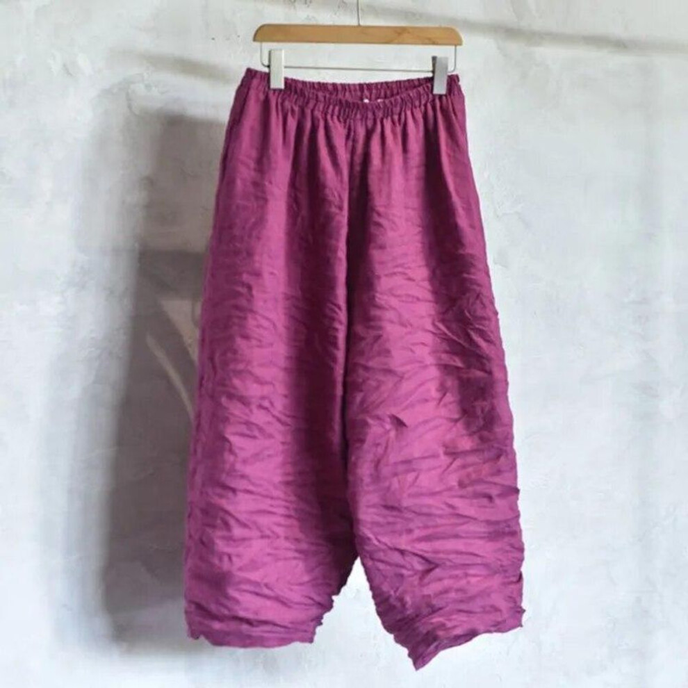 (dark pink, One Size) Johnature Women Solid Color Wide Leg Pants Elastic Waist Spring Trouser Casual Women Long Pants