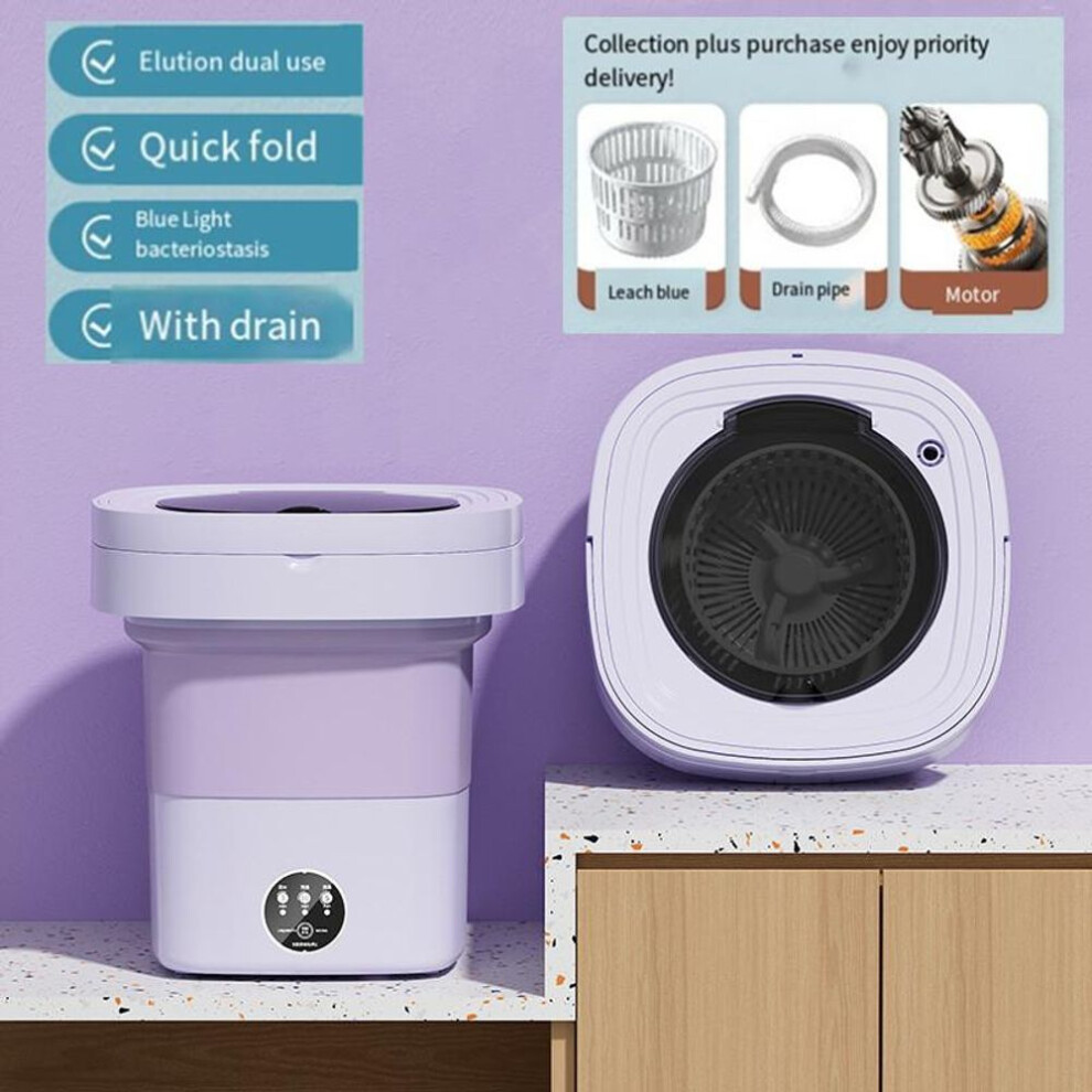 (purple, US Plug) 9L Folding Portable Washing Machine Big Capacity with Spin Dryer Bucket for Clothes Travel Home Underwear Socks Mini Washer