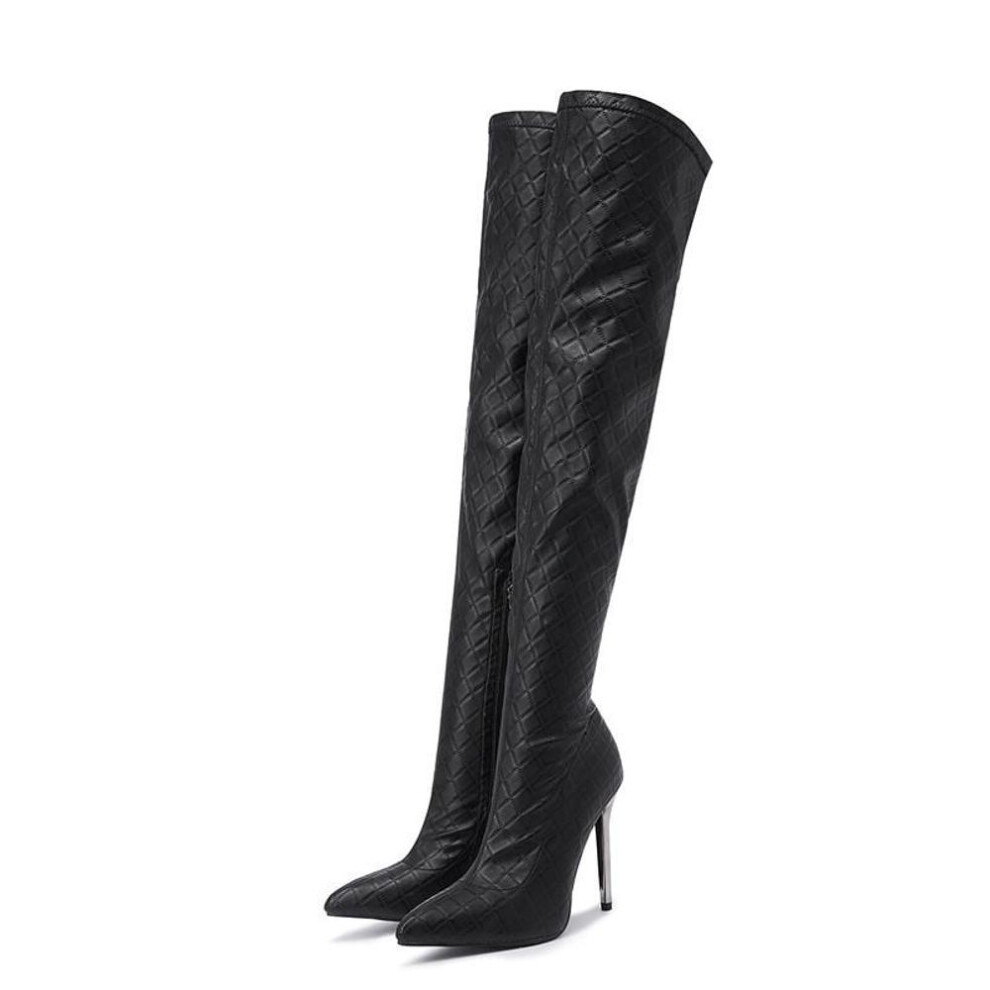 (black, 38) Eilyken Women Thin Heels Pointed Toe Zipper Thigh High Boot Winter Nightclub Party Stripper Shoes Black Sexy Over The Knee Boots