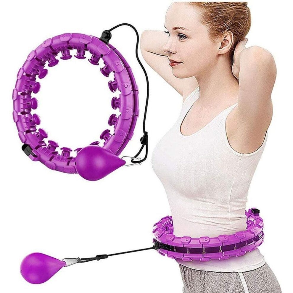 (purple, 24 sections) Abdominal Equipment, Hula Hoop with Weights, 24 Detachable Knots, Suitable for Adults and Fitness Professionals