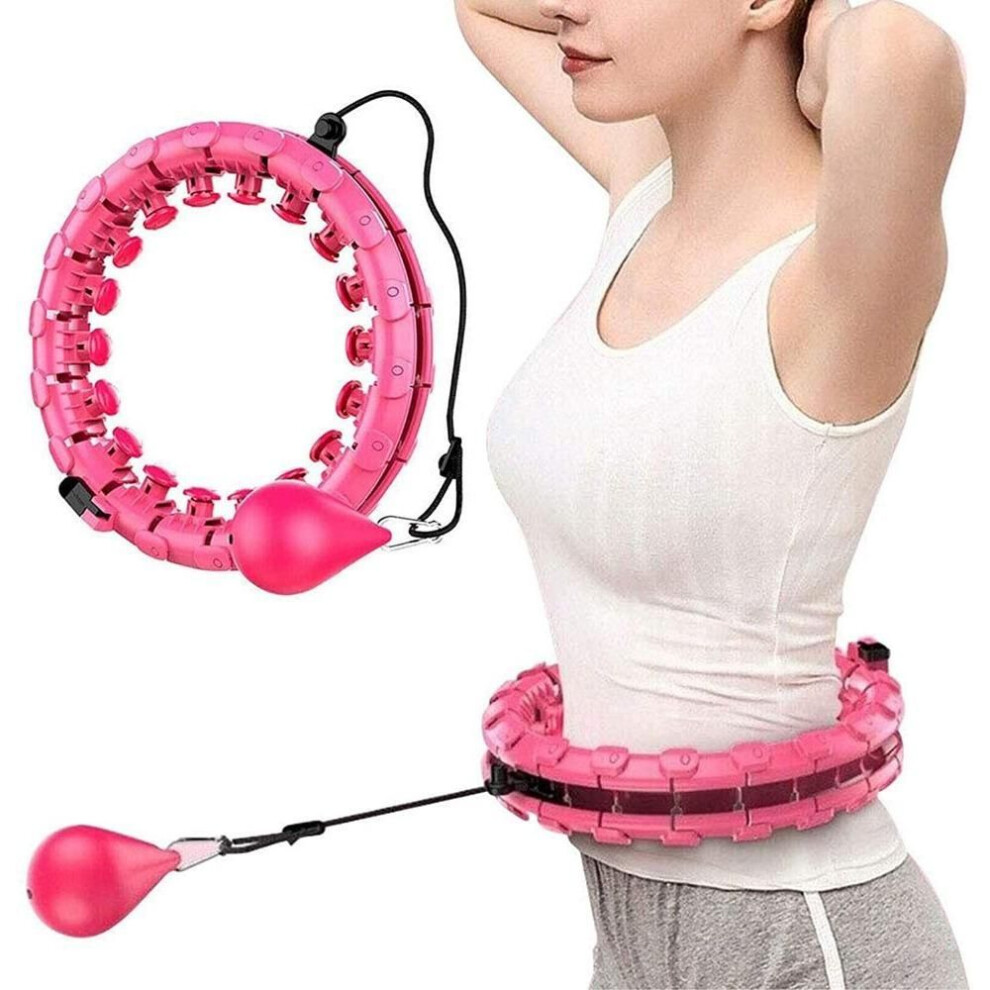 (pink, 24 sections) Abdominal Equipment, Hula Hoop with Weights, 24 Detachable Knots, Suitable for Adults and Fitness Professionals