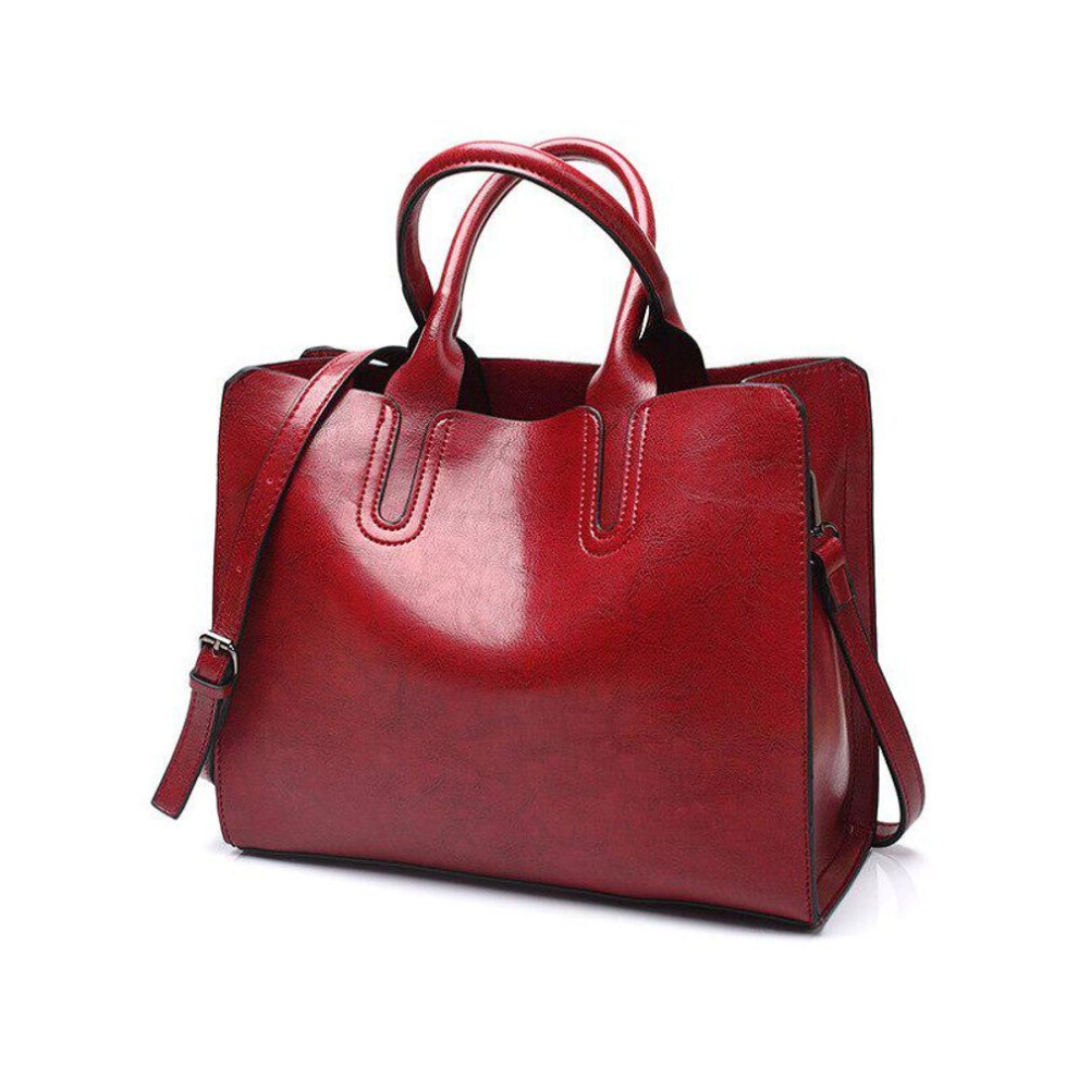 (red) Leather Handbags Female Top-Handle Bag Vintage Women's Bags Women Shoulder Bags Large Capacity Tote