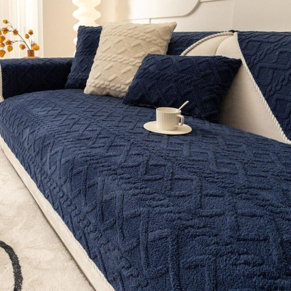 (navy blue, W110 x L240cm 1pc) Soft Winter Warm Plush Sofa Covers Slipcovers Sofa Towel Non-slip Couch Cover for Living Room 1 2 3 4 Seater