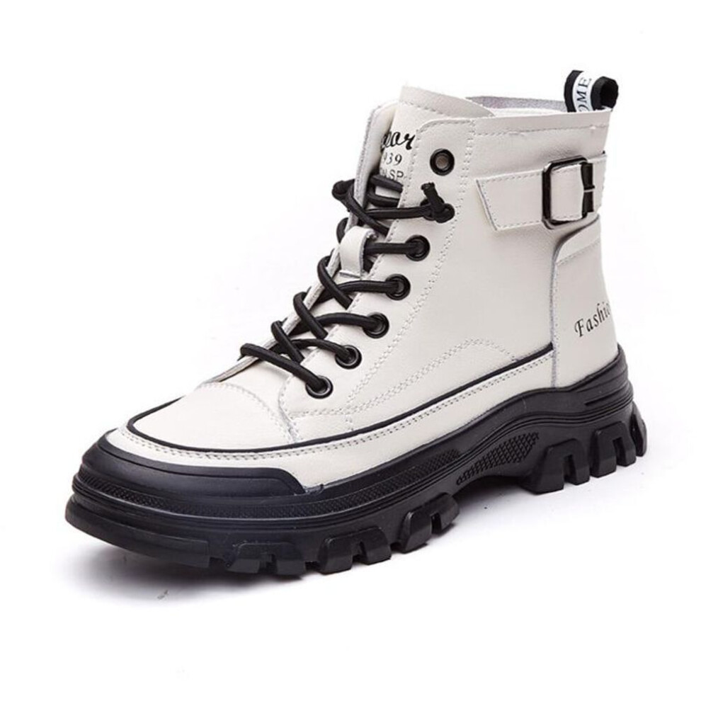 (black, 39) Spring Autumn Shoes Genuine Leather Fashion Boots for Women Thick Sole Ladies Ankle Boots Brand Black White