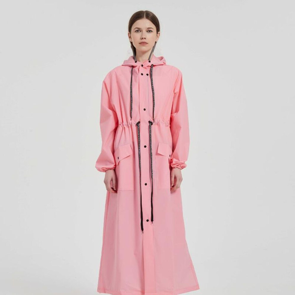 (pink, L) EVA Long Raincoat Unisex Male Women Rain Coats Poncho Suit Jacket Tourist Bike Ladies Running Hooded Hiking Rainwears Waterproof