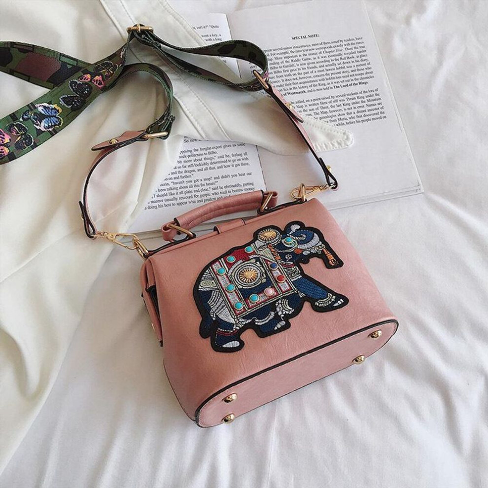 (pink, 18x9.5x14.5cm) Yogodlns Tote Women&apos;s Handbags Embroidery Elephant Bag Bags Bohemian Women Shoulder Crossbody Bag Soft PU Leather Wide Butterfly Strap